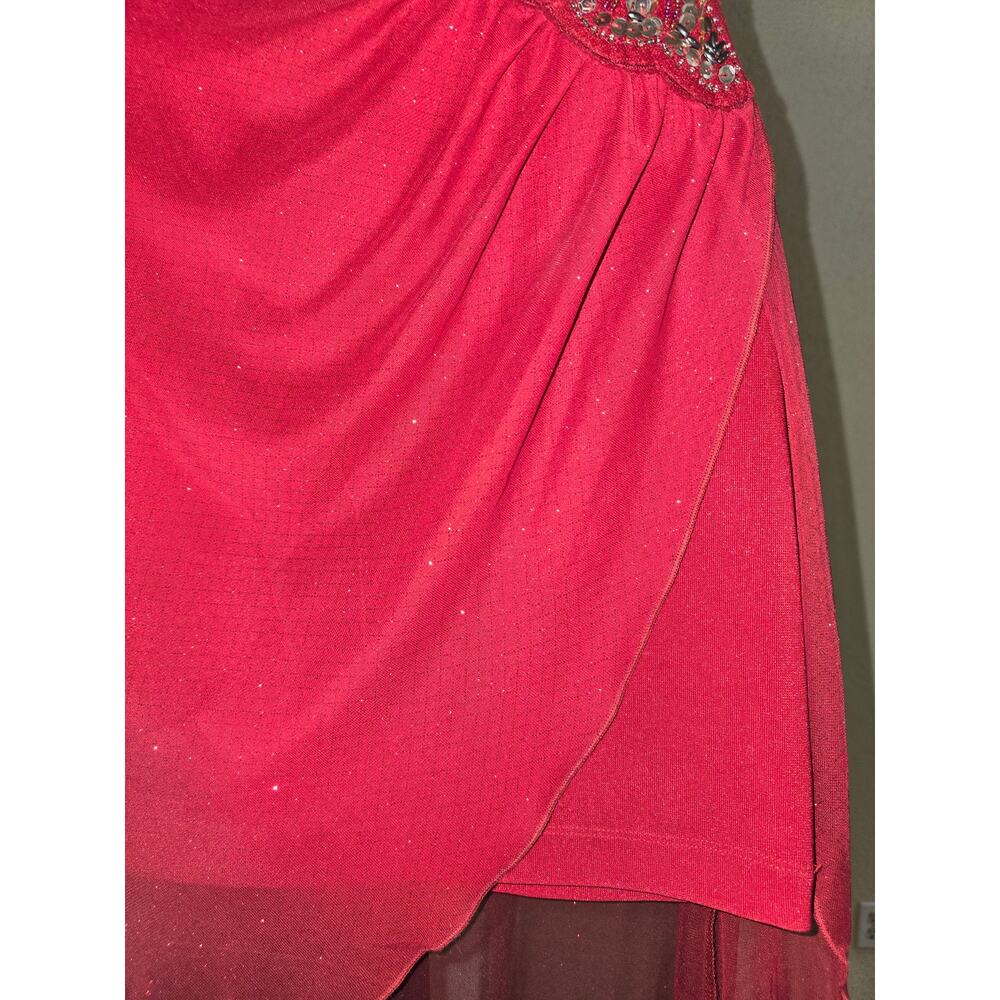 Teeze Me Red High-Low Dress Strapless Beaded Formal Prom Cocktail Evening Gown - Picture 9 of 13